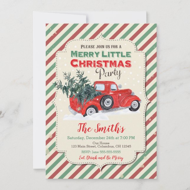Invitación roja de la fiesta de Navidad del camión (Anverso)