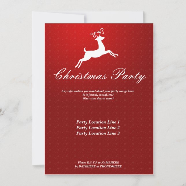 Invitación roja de la fiesta de Navidad del reno (Anverso)