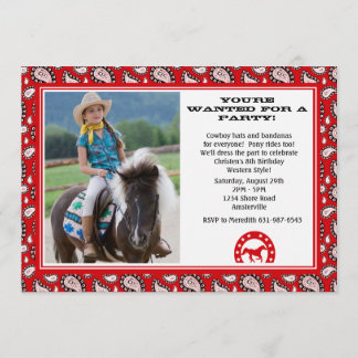 Invitación roja de la foto del pañuelo del vaquero