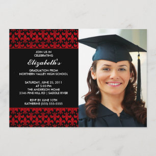 Invitación roja de la graduación de la flor de lis