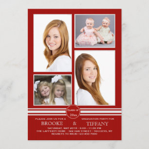 Invitación roja de la graduación de la foto de la