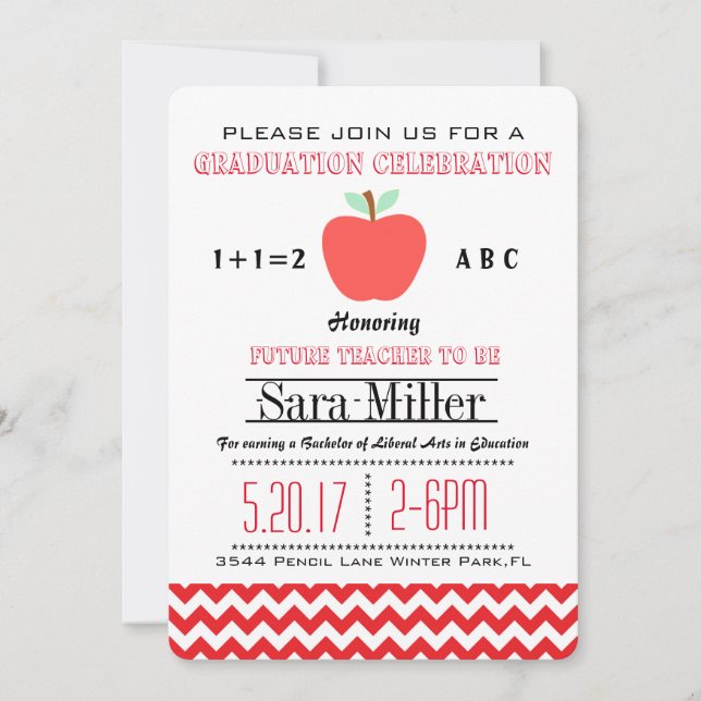 Invitación roja de la graduación del profesor de (Anverso)