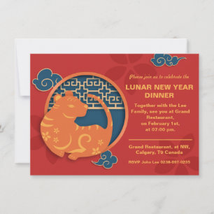 Invitación roja de oro a la cena de Año Nuevo chin