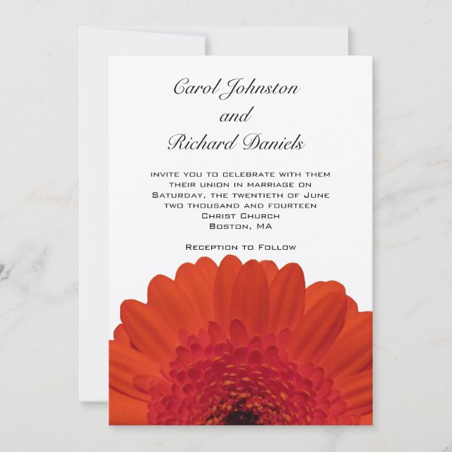 Invitación roja del boda de la margarita de Gerber (Anverso)