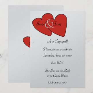 Invitación roja del compromiso de los corazones
