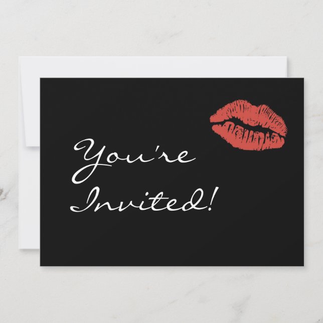 Invitación roja del fiesta del beso de los labios (Anverso)
