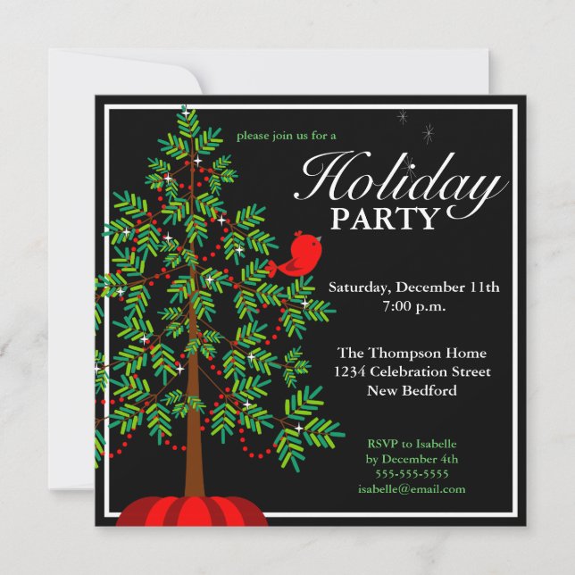 Invitación roja del fiesta del pájaro del árbol de (Anverso)