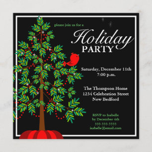 Invitación roja del fiesta del pájaro del árbol de