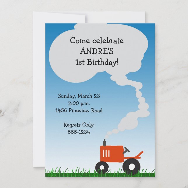Invitación roja del fiesta del tractor (Anverso)