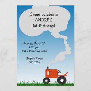 Invitación roja del fiesta del tractor