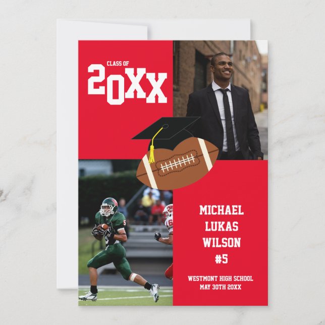 Invitación Roja Deportiva de Graduación de Fútbol (Anverso)