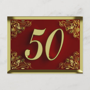 Invitación Roja Dorada Real para Cumpleaños 50