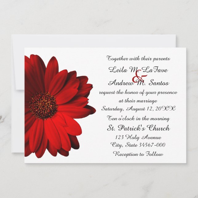 Invitación roja elegante de la boda de la (Anverso)