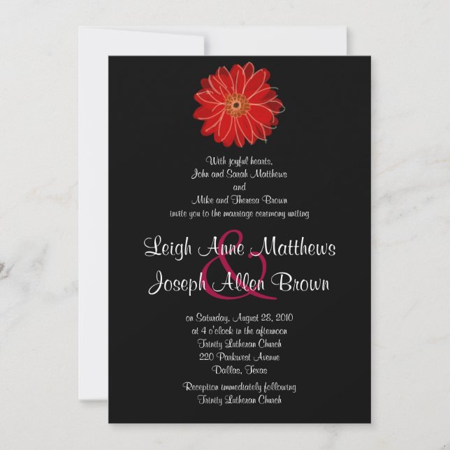 Invitación roja elegante de la boda de la (Anverso)