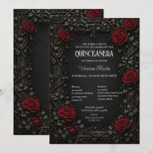 Invitación Roja Gótica de Floral de Halloween Quin