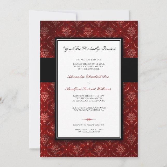 Invitación roja machacada de la boda del (Anverso)