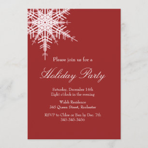 Invitación roja nevada para fiesta de Navidad