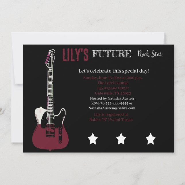 Invitación roja para Futuro Rocker Baby Shower (Anverso)