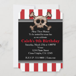 Invitación Roja Pirata de Cráneo y Huesos Deterior