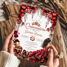 Roja Tiara Floral Dorada Quinceañera