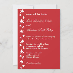 Invitación roja y blanca de la boda de la hoja del