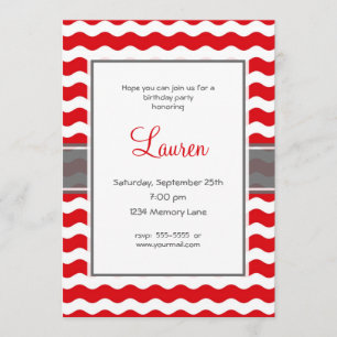 Invitación roja y gris del cumpleaños