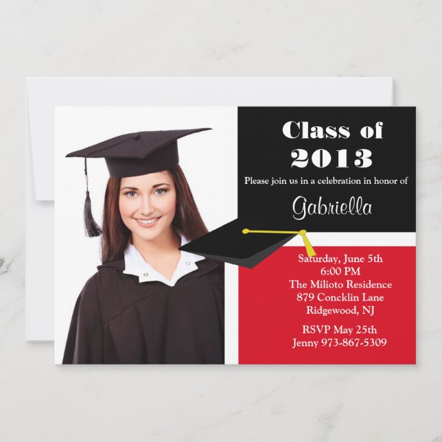 Invitación roja y negra de la graduación de la (Anverso)