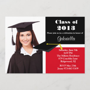 Invitación roja y negra de la graduación de la