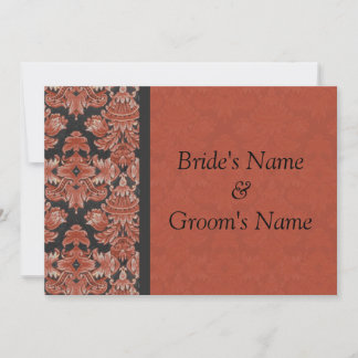 Invitación roja y negra del boda del damasco