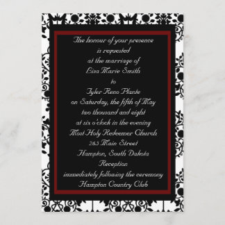 Invitación roja y negra del damasco