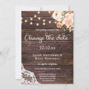 Invitación Rojeces Floral de Melocotón Madera Encaje Luz Camb