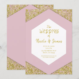 Invitación Rojeces Rosa Chic Destellos de Oro Glam Boda