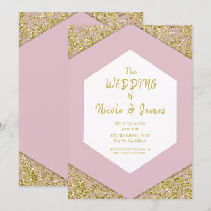 Invitación Rojeces Rosa Chic Destellos de Purpurina Dorada Bo
