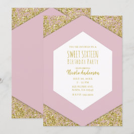 Invitación Rojeces Rosa Dorado Brillo en Hojuelas Glam Fiesta