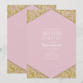 Invitación Rojeces Rosa Dorado Brillo en Hojuelas Glam Fiesta