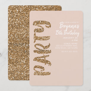 Invitación Rojizo Dorado Brillo Glitter Cumpleaños de Cualqui