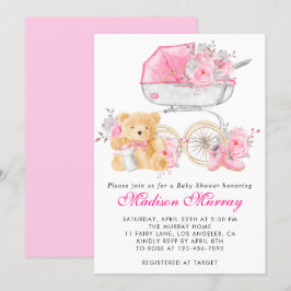 Invitación Rojizo Floral Cochecito de Bebé Regalo para Baby S