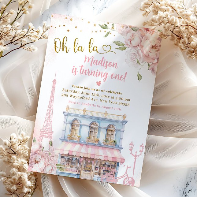 Invitación Rojizo Peonía Oh La La Cumpleaños Café Francés (Subido por el creador)