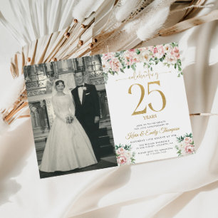 Invitación Rojizo Rosa Floral 25 Aniversario