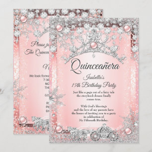 Invitación Rojizo Rosa Quinceañera Carruaje de Invierno 15