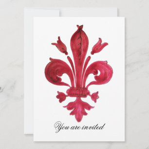 Invitación ROJO ANTIGUO FLEUR DE LIS Damasco Monograma de Gem