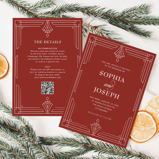 Invitación Rojo Atemporal | Código QR Todo en Uno Boda de Fie (Subido por el creador)