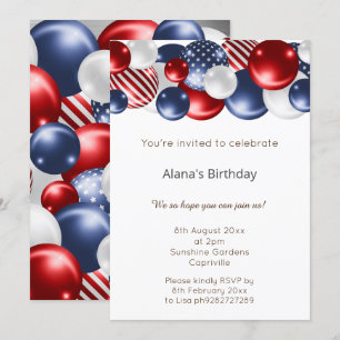 INVITACIÓN ROJO AZUL PATRIOTA PLATA 2 CUMPLEAÑOS DE BALLÓN