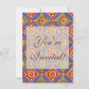 Invitación Rojo Azul Rústico Colorido Círculo Egipto Patrón d