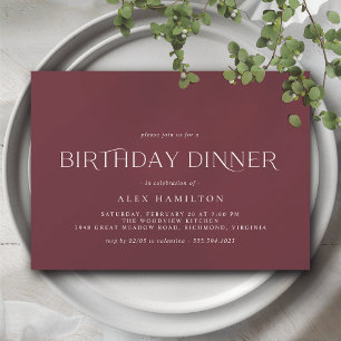 Invitación Rojo bermellón   Elegante cena de cumpleaños de Ma