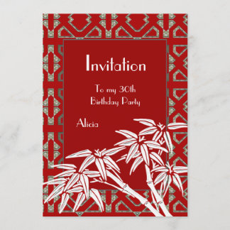 Invitación Rojo Blanco Asiático Bambú Art Déco