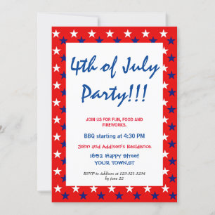 Invitación Rojo Blanco Azul Cuatro de JULIO estrellas simple
