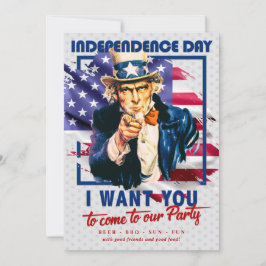 Invitación Rojo, Blanco, Azul Tío Sam 4 De Julio Fiesta