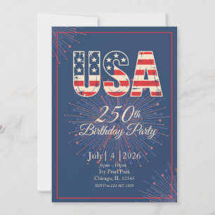 Invitación Rojo Blanco Azul USA cumpleaños 250 años 4 de juli