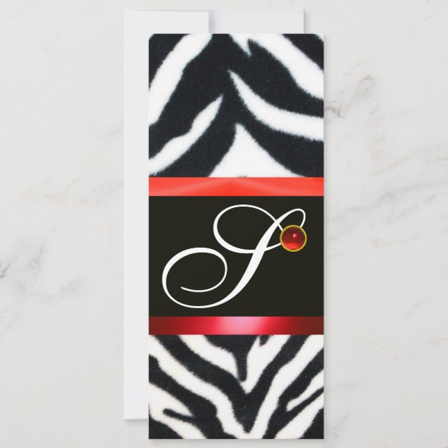 Invitación ROJO BLANCO NEGRO ZEBRA FUR MONOGRAM ,ruby (Anverso)